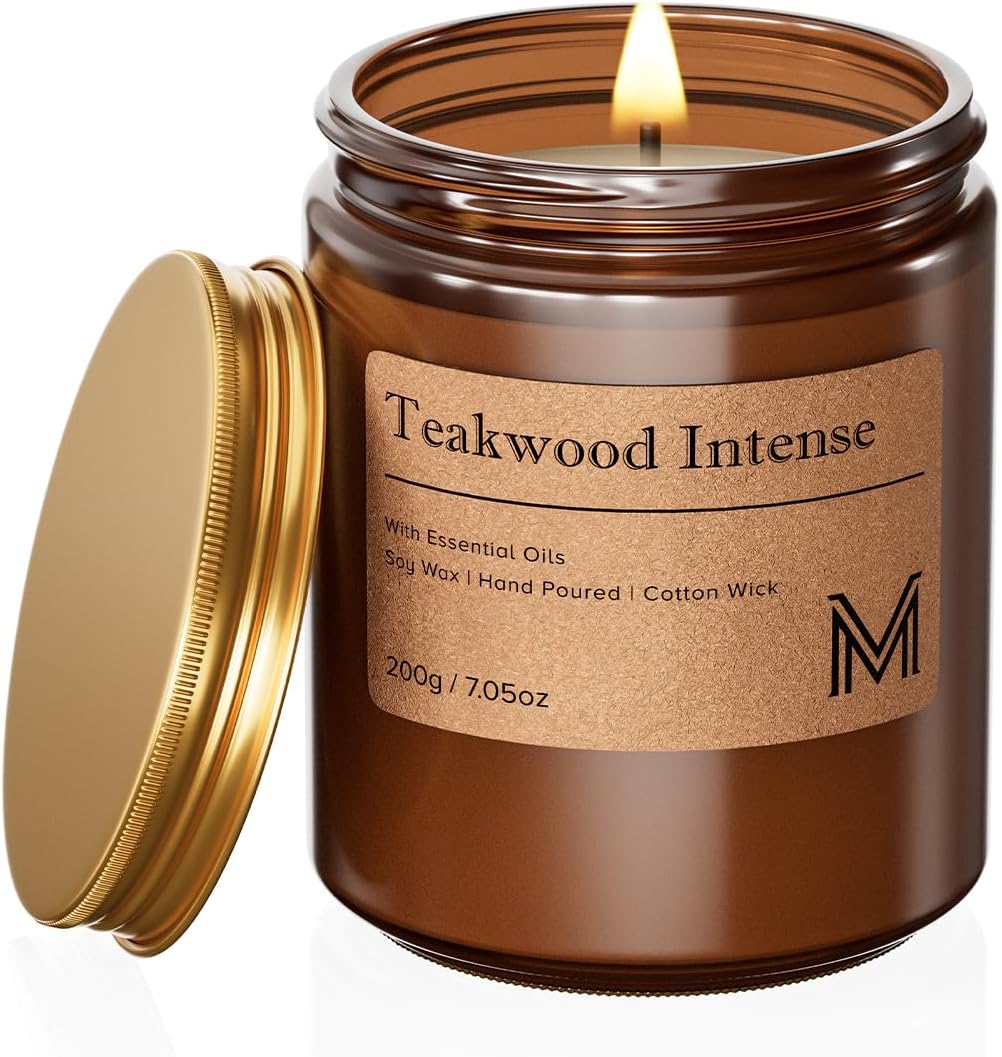 M&SENSE Santal Scented Small Candle, 7.5Oz Aromatherapy Candle for Home Fragrance, Soy Wax Candles Gift for Birthday, Housewarming, Amber Jar Candle for Stress Relief
