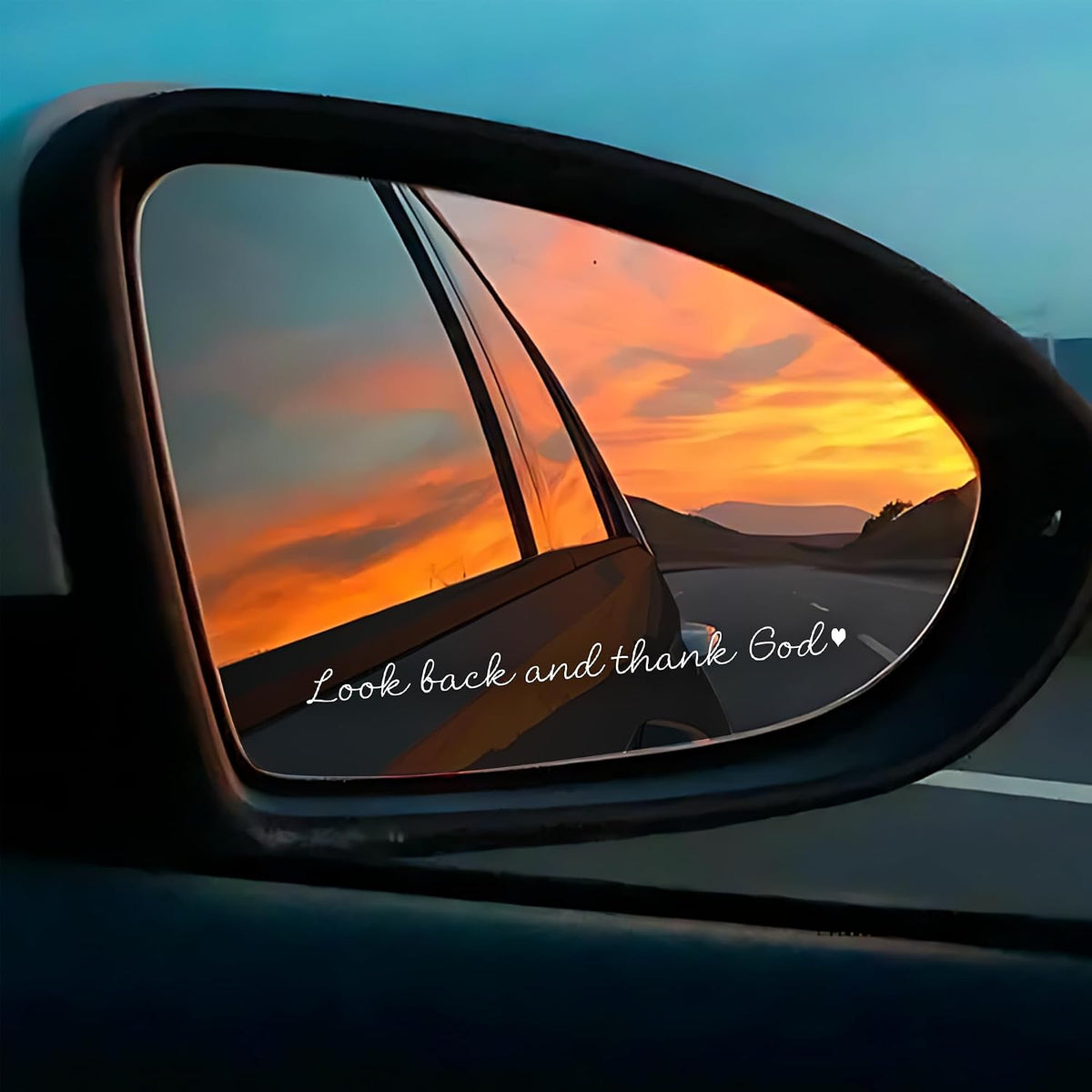 Set 2Pcs Look Back and Thank God Rearview Mirror Decal Funny Christian Love Jesus Bible Heart Humor Sticker Water Bottle Laptop Window Vinyl Waterproof 4 Inches Car Decals for Friend Coworker Dad Mom