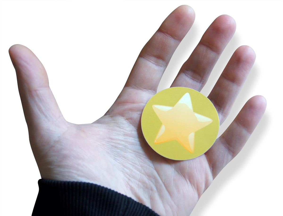 Novel Merk Gold Star Vinyl Stickers - 2” Round Individual Decals for Laptop, Water Bottle, Phone, Party Favors, & Decor - Adheres to Clean Surfaces Waterproof & Repositionable (20 Pack)