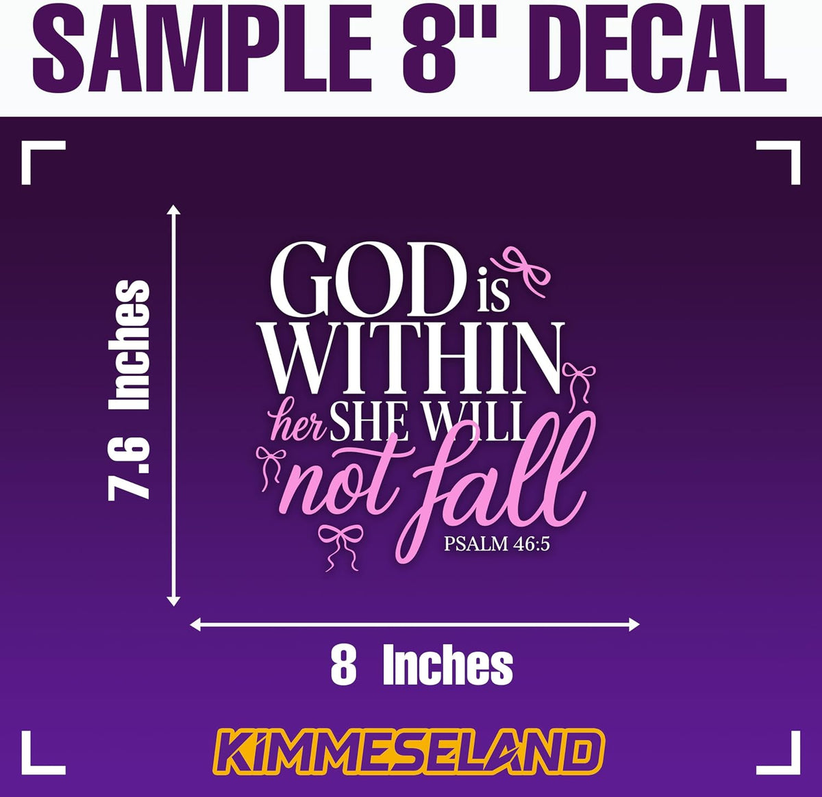 God is Within Her She Will Not Fall Car Decal Pink Bows Cute, Christian Decal, Affirmations Bible Says, Vinyl Waterproof 8 Inches Bumper Decal Gifts for Women Girl Mom