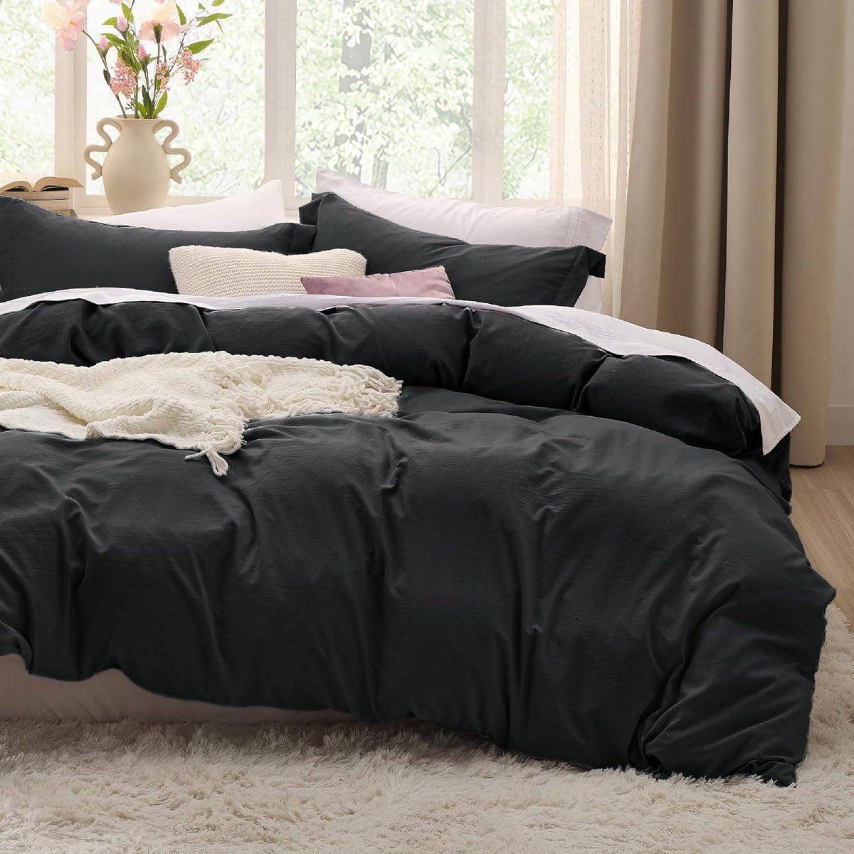 Bedsure Prewashed Duvet Cover Queen, Cotton-Like Soft Bedding Set, Navy