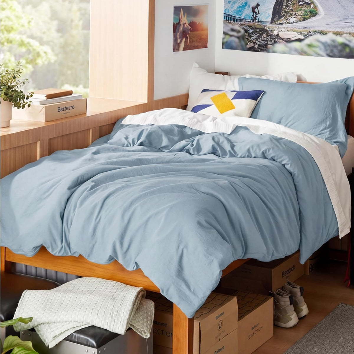 Bedsure Prewashed Duvet Cover Queen, Cotton-Like Soft Bedding Set, Navy