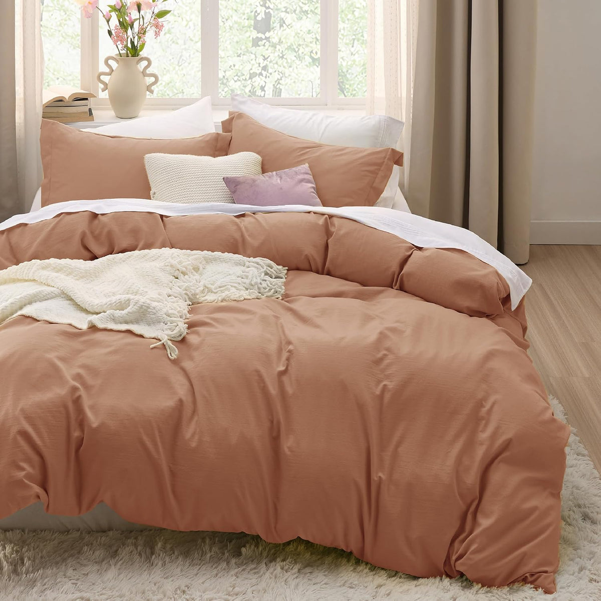 Bedsure Prewashed Duvet Cover Queen, Cotton-Like Soft Bedding Set, Navy