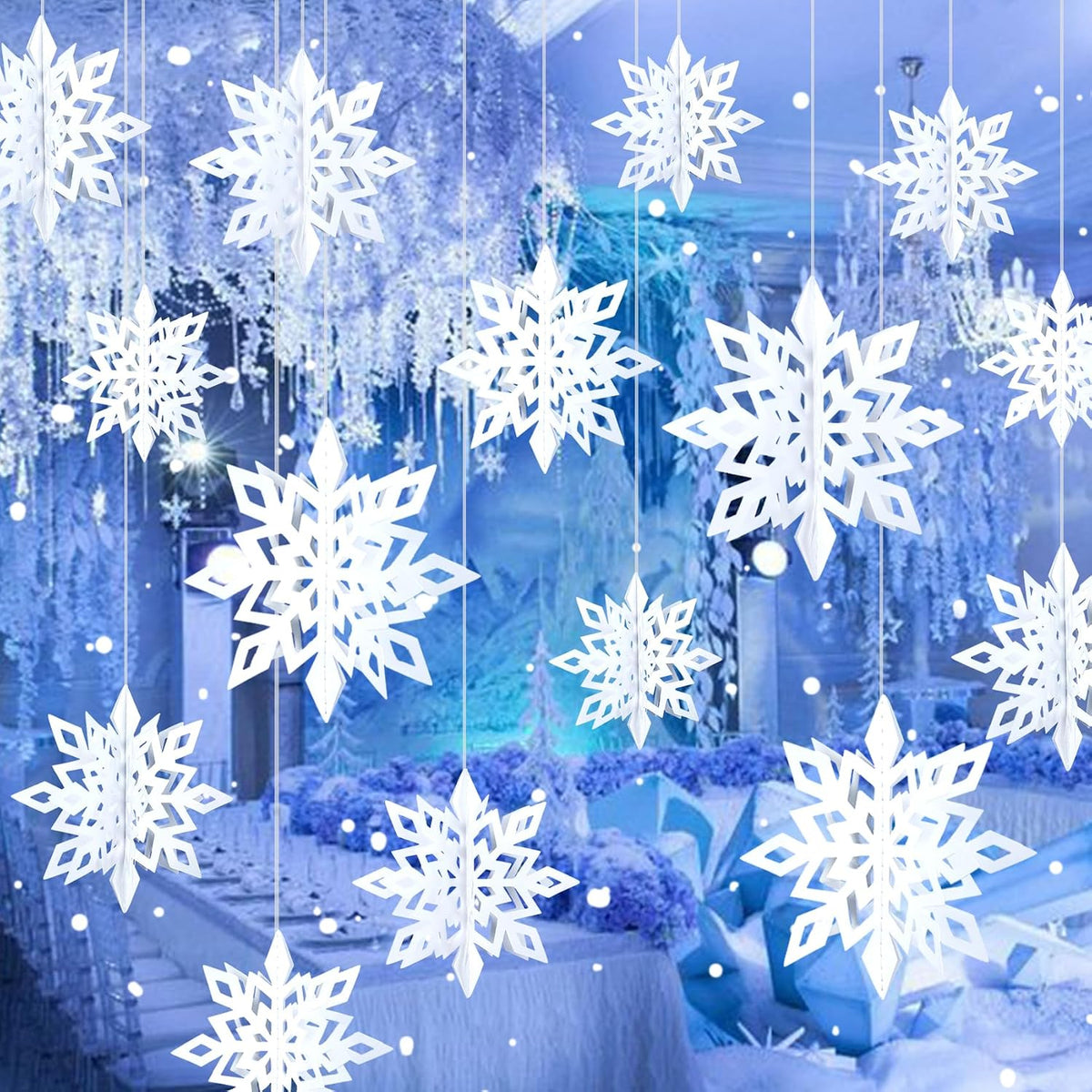 24PCS Hanging Snowflake Decorations Winter Wonderland Party Supplies