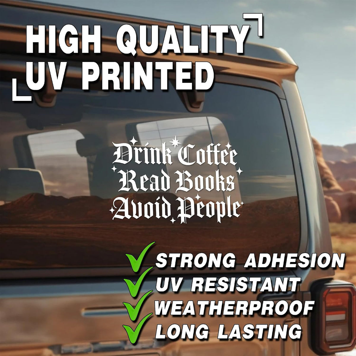 Drink Coffee Read Books Avoid People Car Decal Funny Bookish Sticker Goth Medieval Decals 6 Inches Waterproof Vinyl Stickers Car Accessories Stickers Gift for Mom Dad Friend