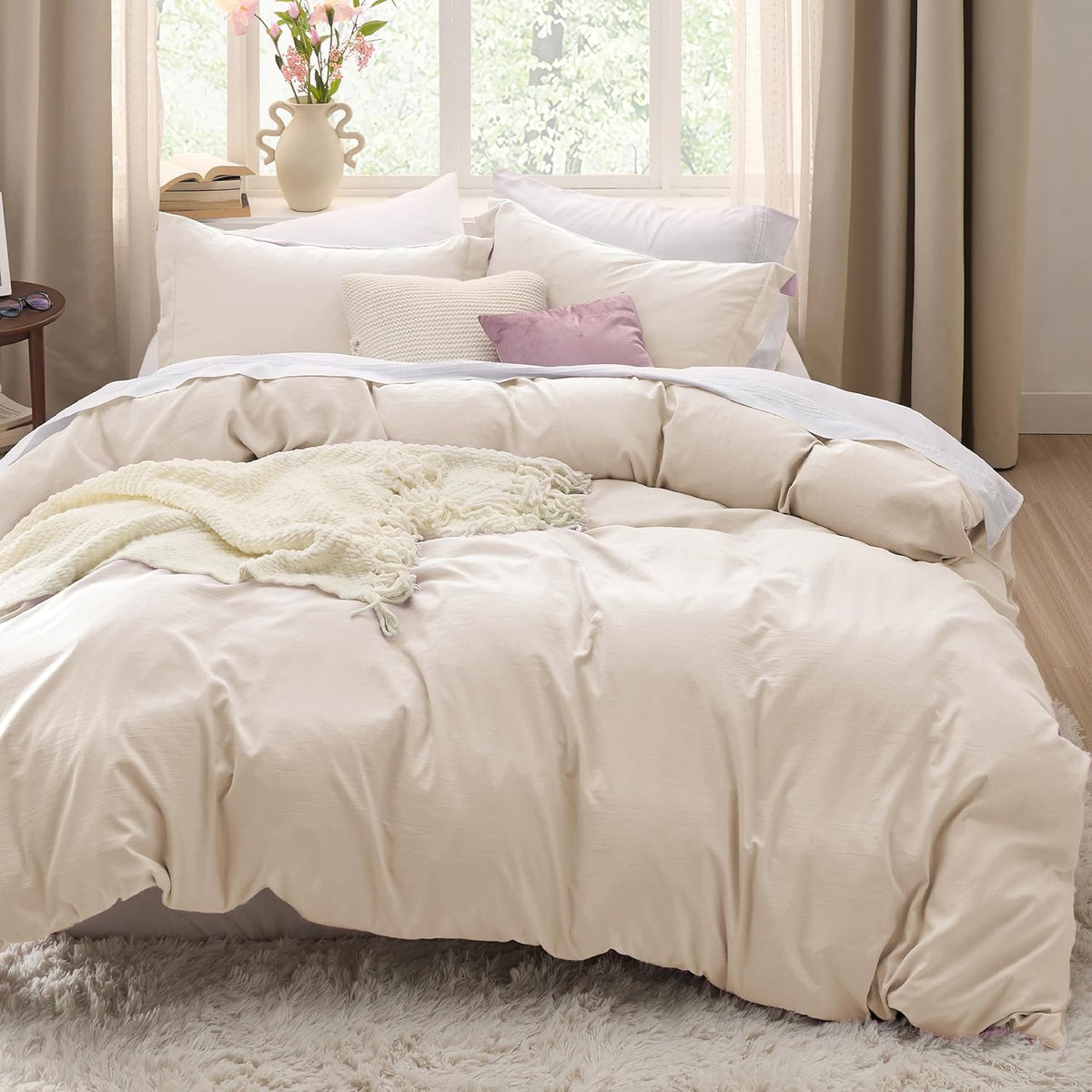Bedsure Prewashed Duvet Cover Queen, Cotton-Like Soft Bedding Set, Navy