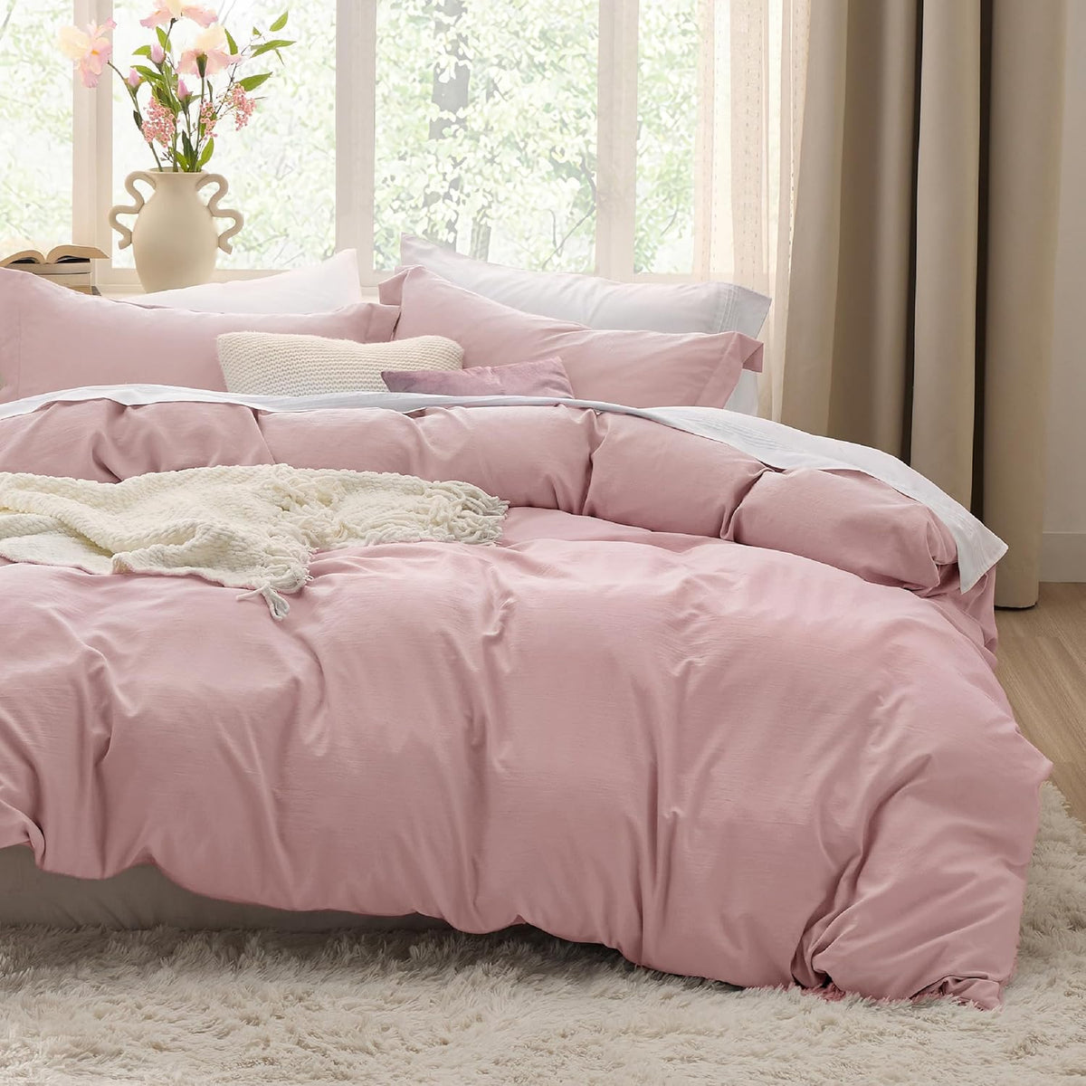 Bedsure Prewashed Duvet Cover Queen, Cotton-Like Soft Bedding Set, Navy