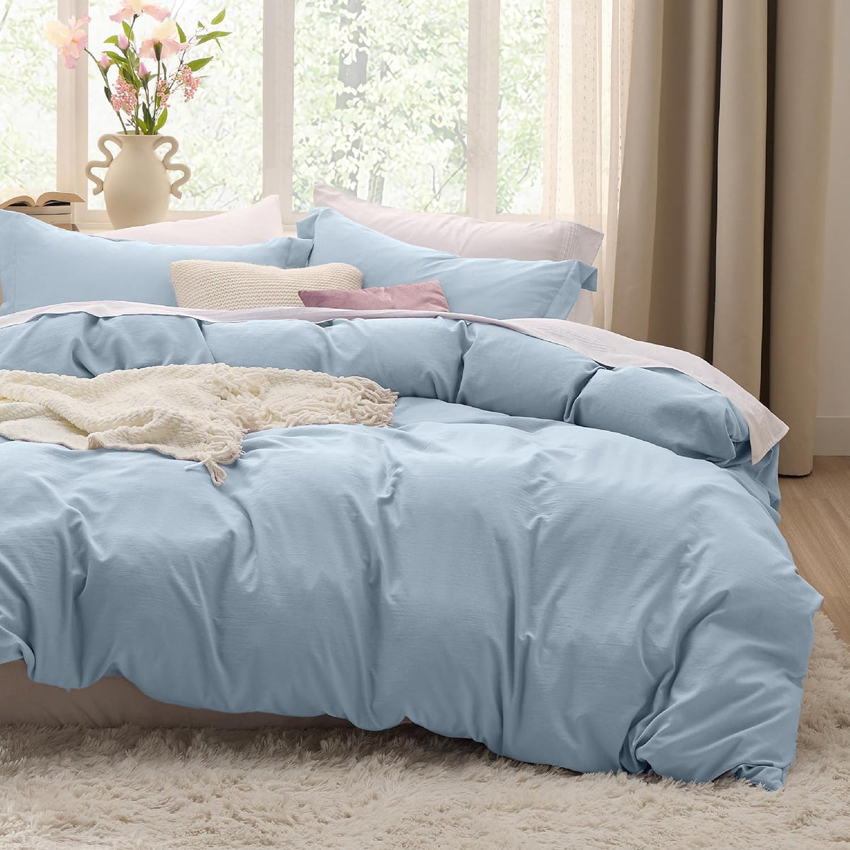 Bedsure Prewashed Duvet Cover Queen, Cotton-Like Soft Bedding Set, Navy