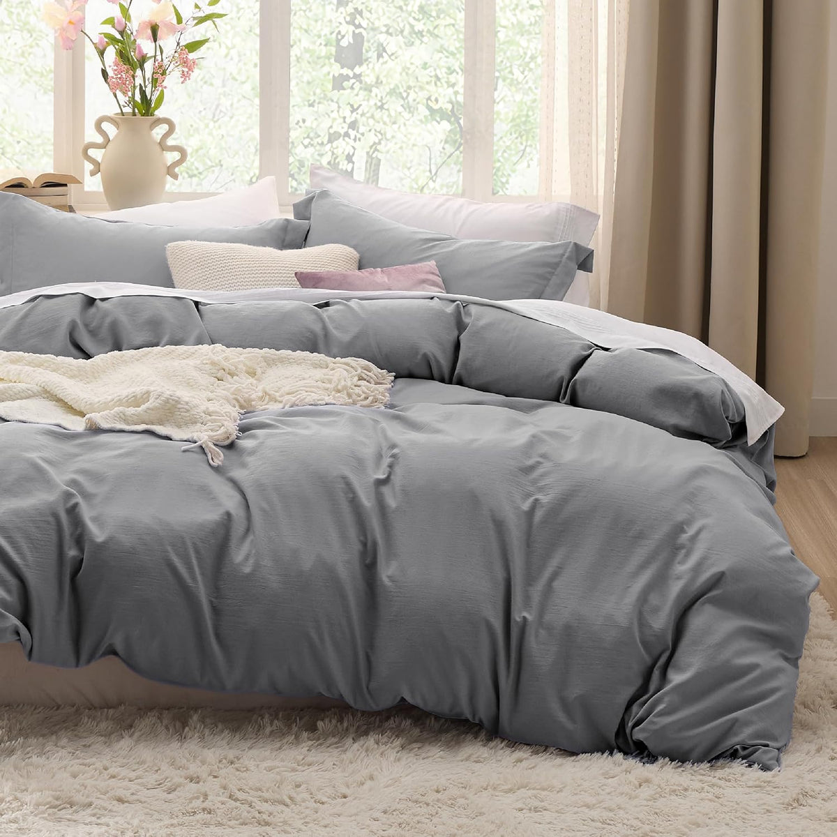 Bedsure Prewashed Duvet Cover Queen, Cotton-Like Soft Bedding Set, Navy