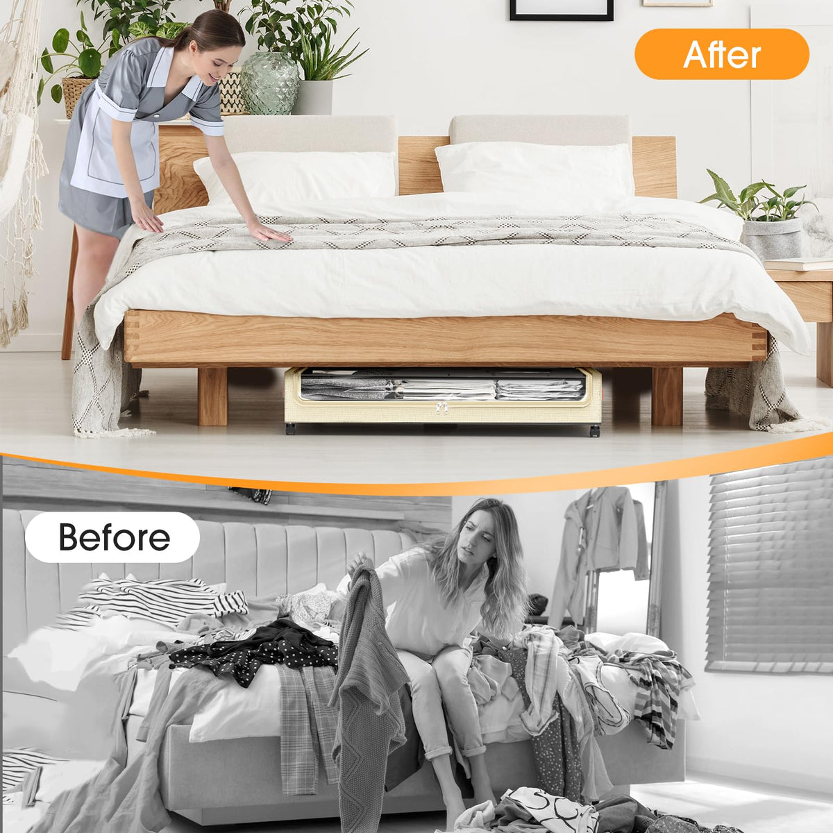 SpaceHacks Under Bed Drawers with Wheels, Clear Window & Label - Large Capacity Rolling Storage for Clothes, Shoes, Blankets