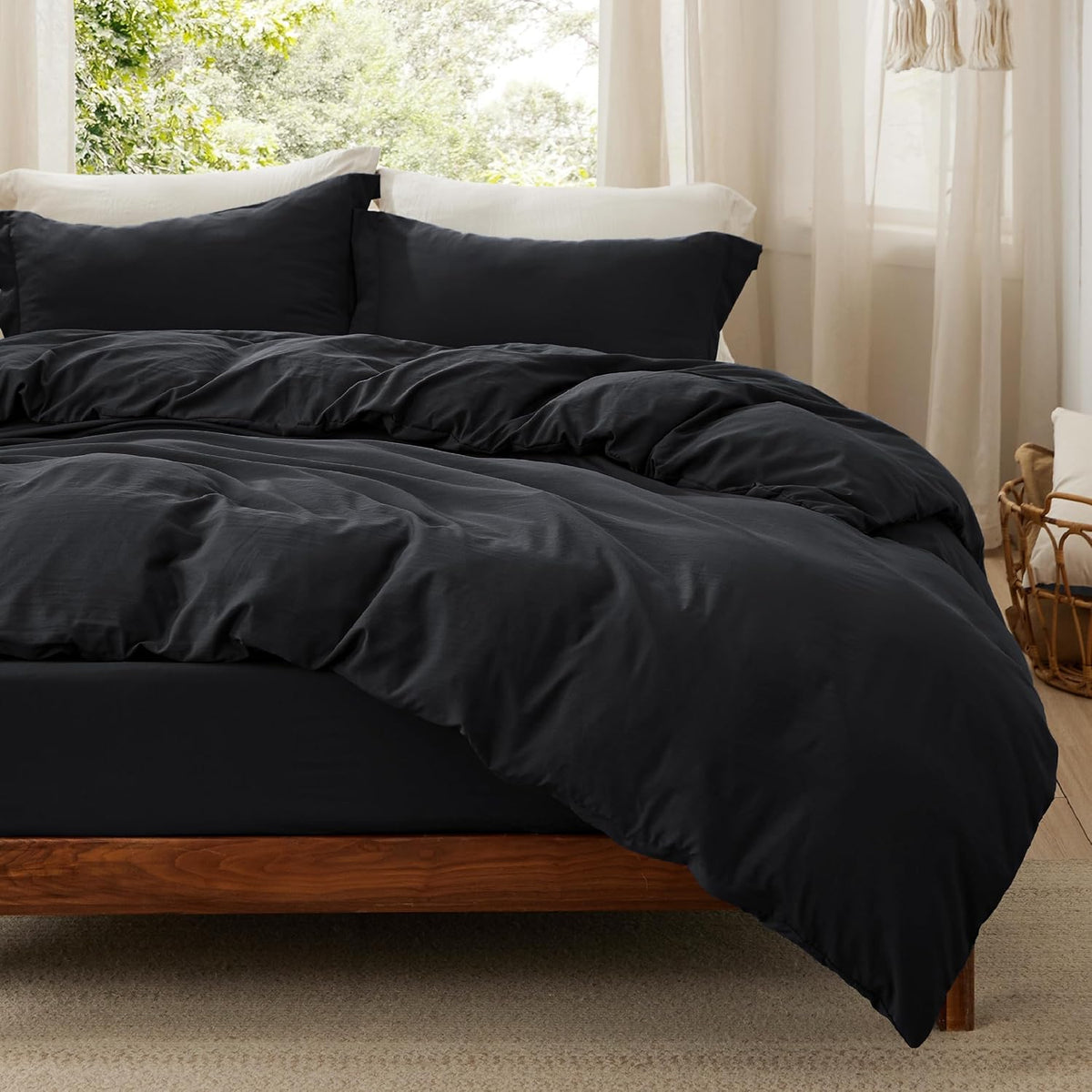 Bedsure Prewashed Duvet Cover Queen, Cotton-Like Soft Bedding Set, Navy