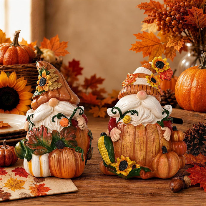 2 PCS Fall Gnomes Decorations for Home, Pumpkin Gnomes Statues for Table
