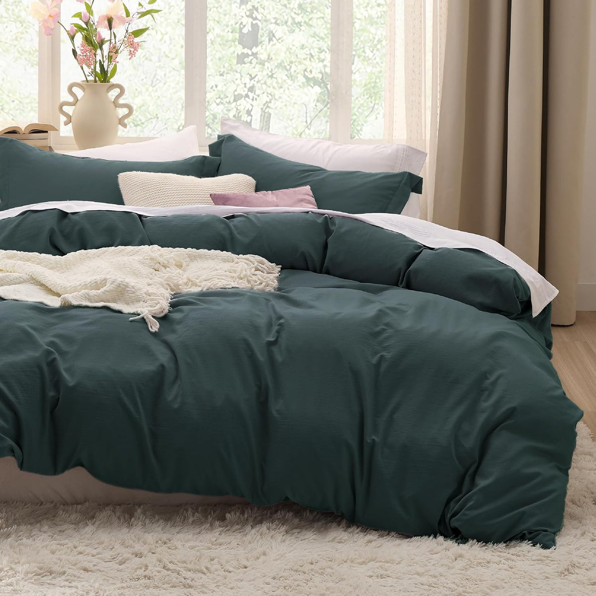 Bedsure Prewashed Duvet Cover Queen, Cotton-Like Soft Bedding Set, Navy