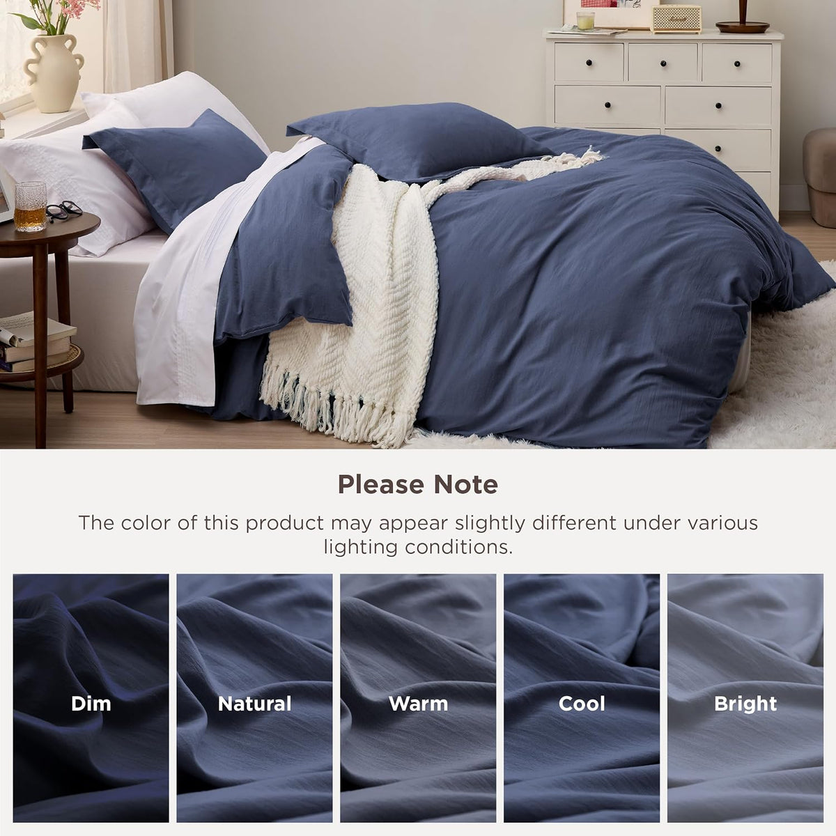 Bedsure Prewashed Duvet Cover Queen, Cotton-Like Soft Bedding Set, Navy