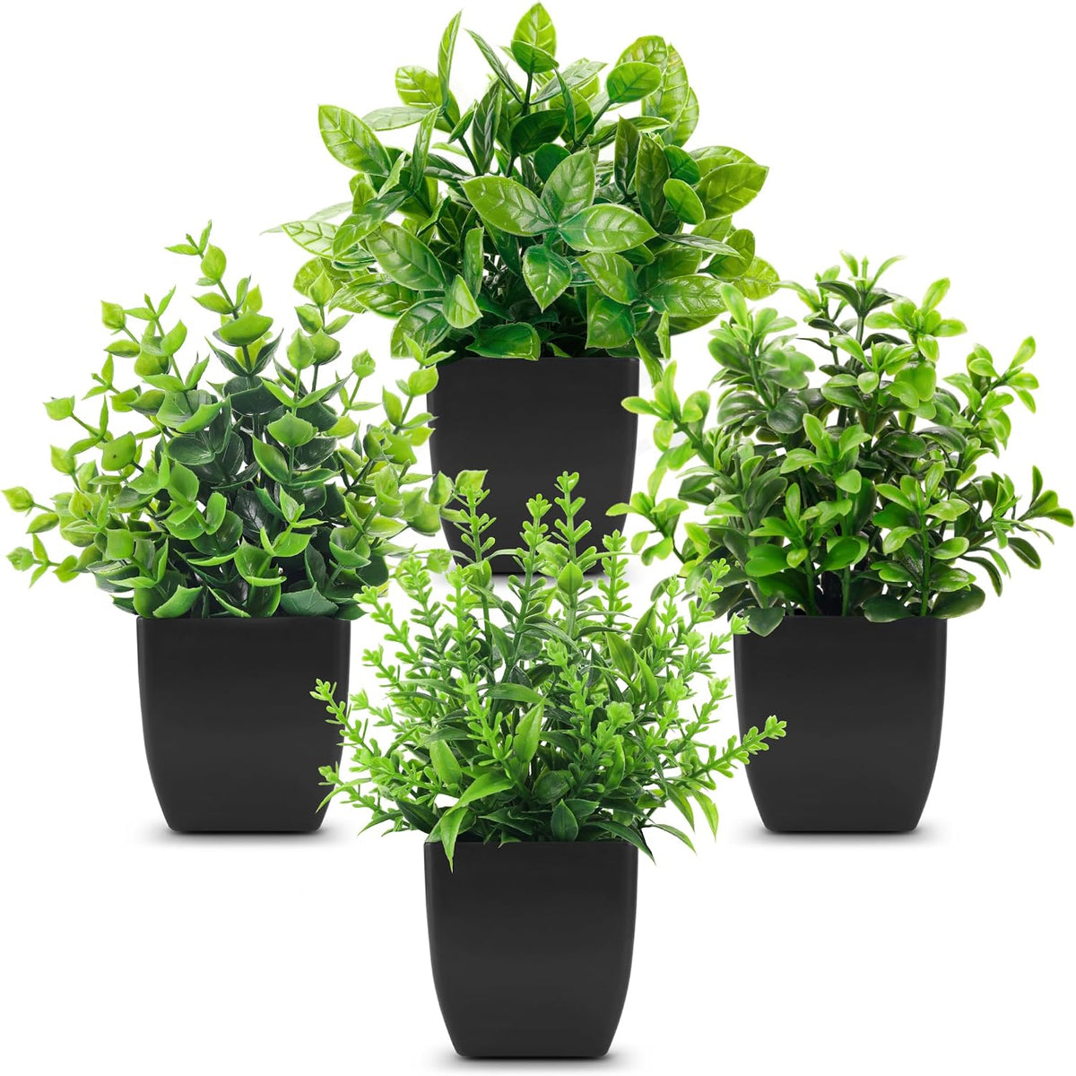 Der Rose 4 Pack 7" Mini Fake Plants, Artificial Plants for Bathroom Decor
