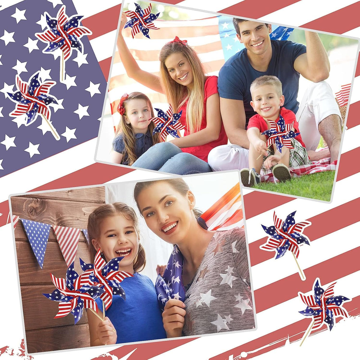 HOOSUN 12Pcs Patriotic Pinwheels for Yard and Garden American Flag Pinwheel