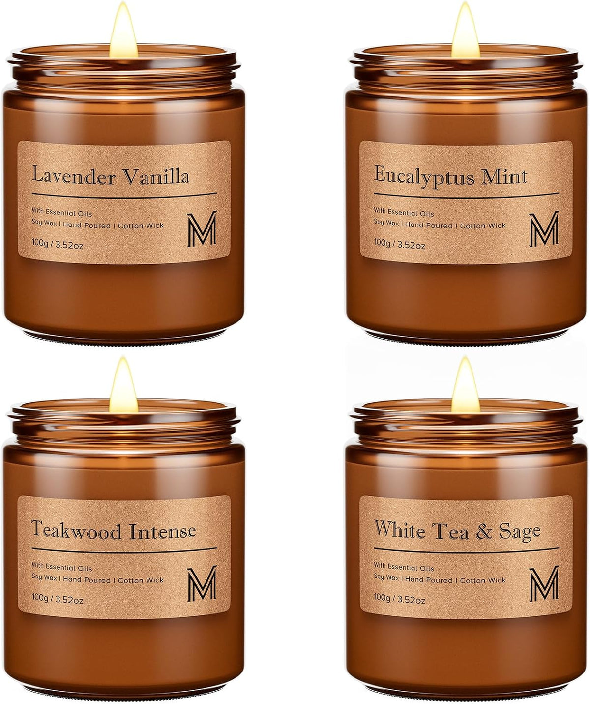 M&SENSE Santal Scented Small Candle, 7.5Oz Aromatherapy Candle for Home Fragrance, Soy Wax Candles Gift for Birthday, Housewarming, Amber Jar Candle for Stress Relief