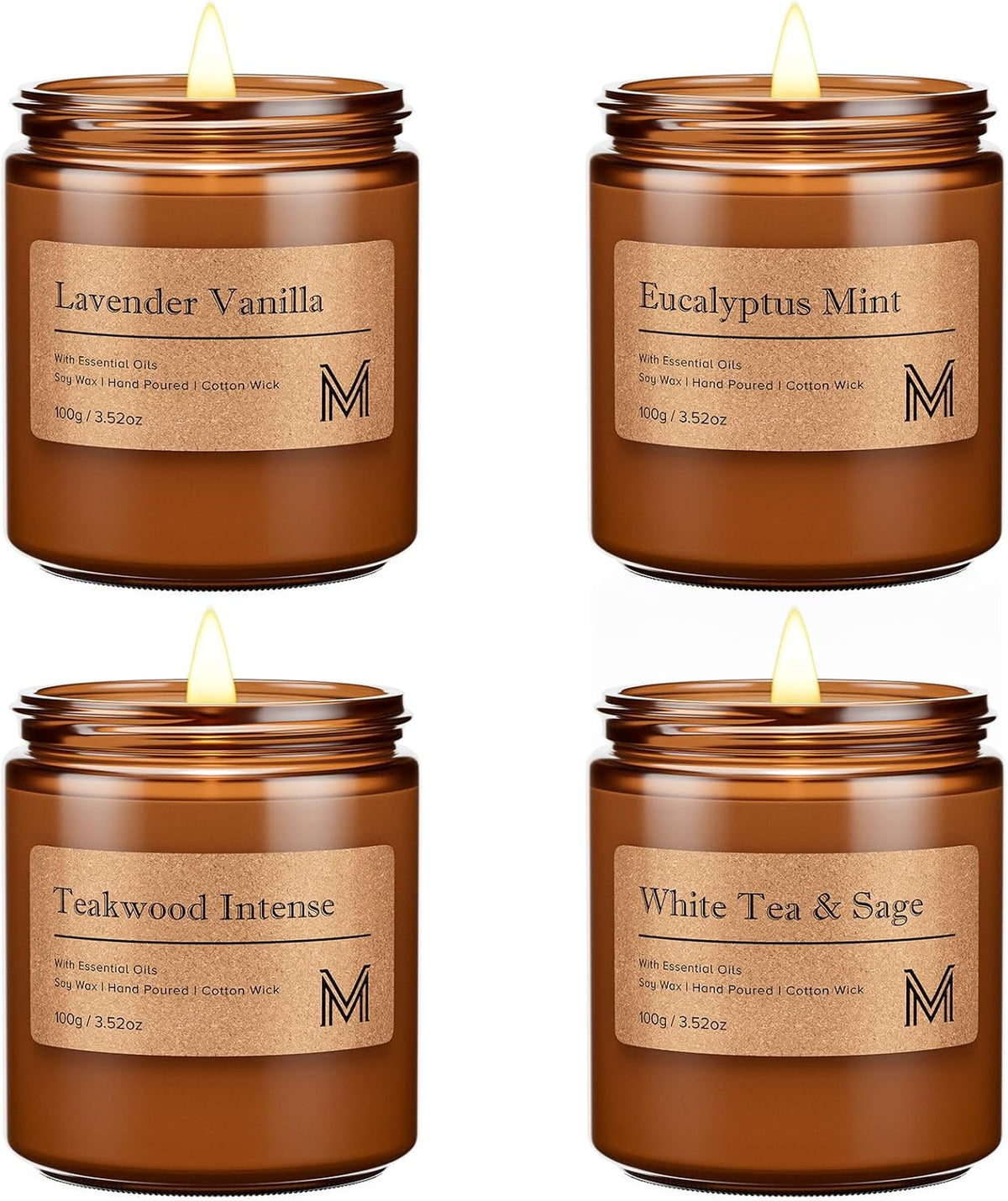 M&SENSE Santal Scented Small Candle, 7.5Oz Aromatherapy Candle for Home Fragrance, Soy Wax Candles Gift for Birthday, Housewarming, Amber Jar Candle for Stress Relief