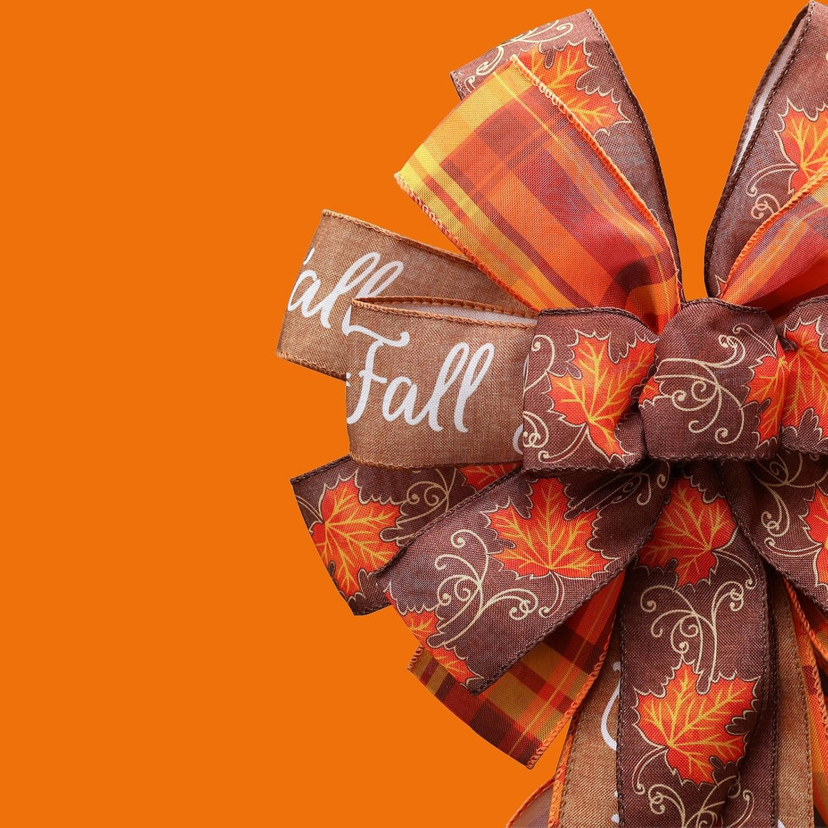 Large Fall Tree Topper Bow 52"x13", Pre-Tied Thanksgiving Ribbon for Wreath