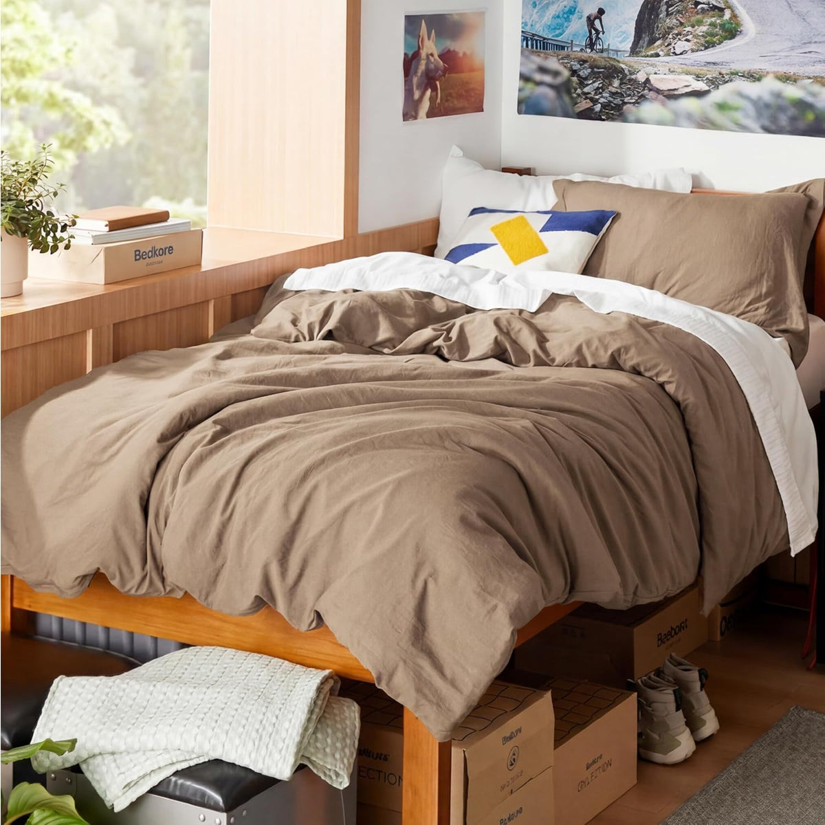 Bedsure Prewashed Duvet Cover Queen, Cotton-Like Soft Bedding Set, Navy