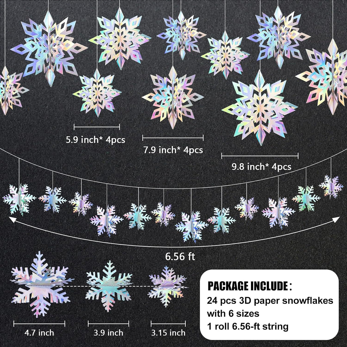 24PCS Hanging Snowflake Decorations Winter Wonderland Party Supplies