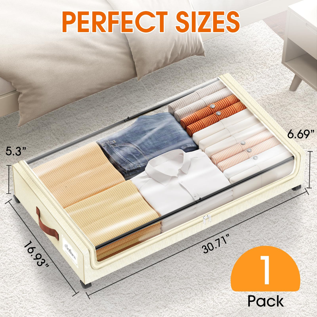 SpaceHacks Under Bed Drawers with Wheels, Clear Window & Label - Large Capacity Rolling Storage for Clothes, Shoes, Blankets