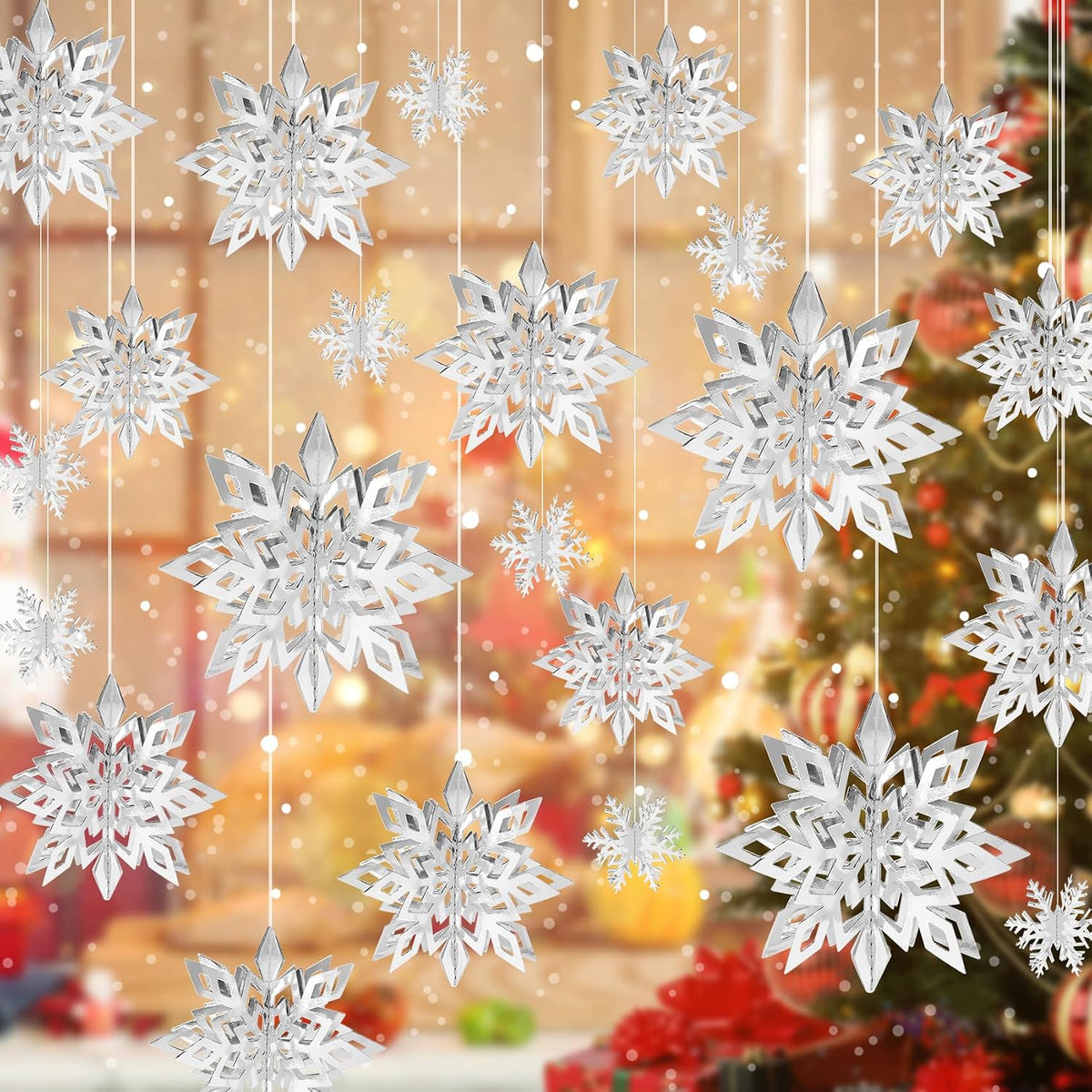 24PCS Hanging Snowflake Decorations Winter Wonderland Party Supplies
