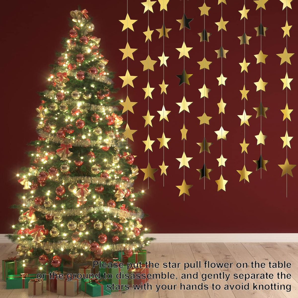 Patelai 130 ft Star Garland Banner Decor, Gold
