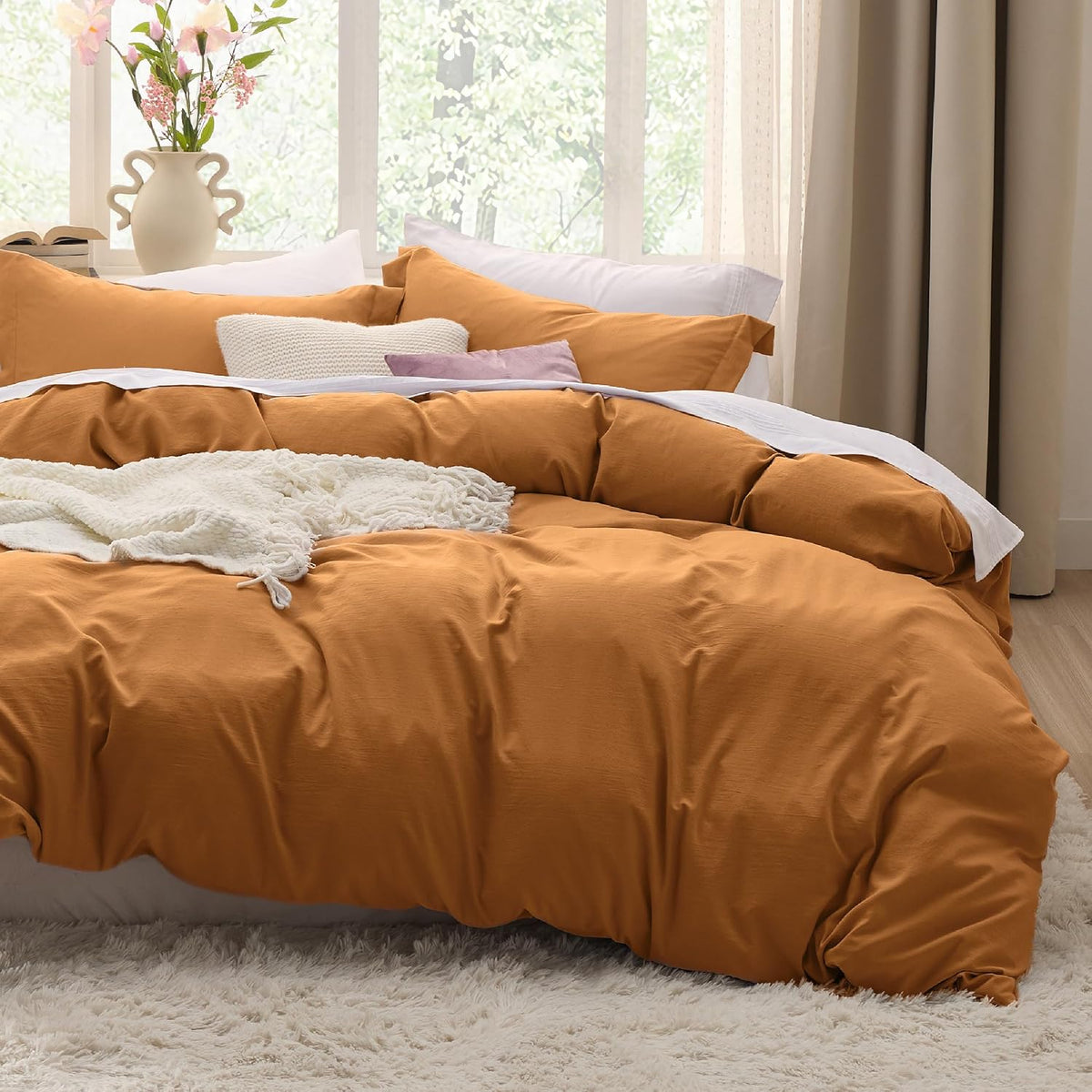 Bedsure Prewashed Duvet Cover Queen, Cotton-Like Soft Bedding Set, Navy