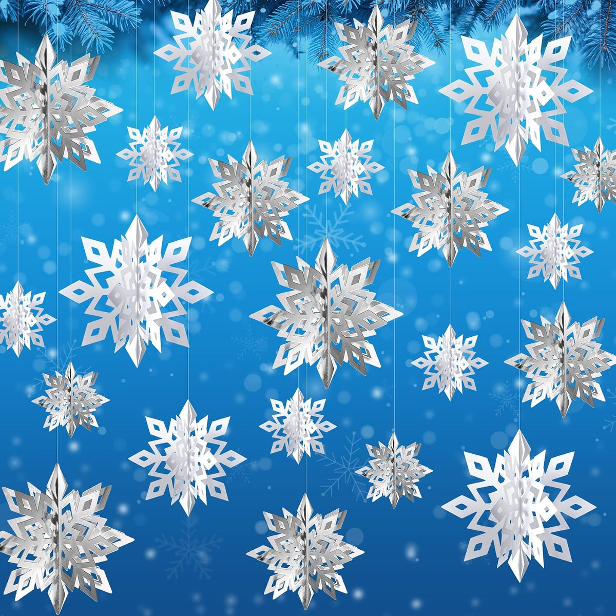 24PCS Hanging Snowflake Decorations Winter Wonderland Party Supplies