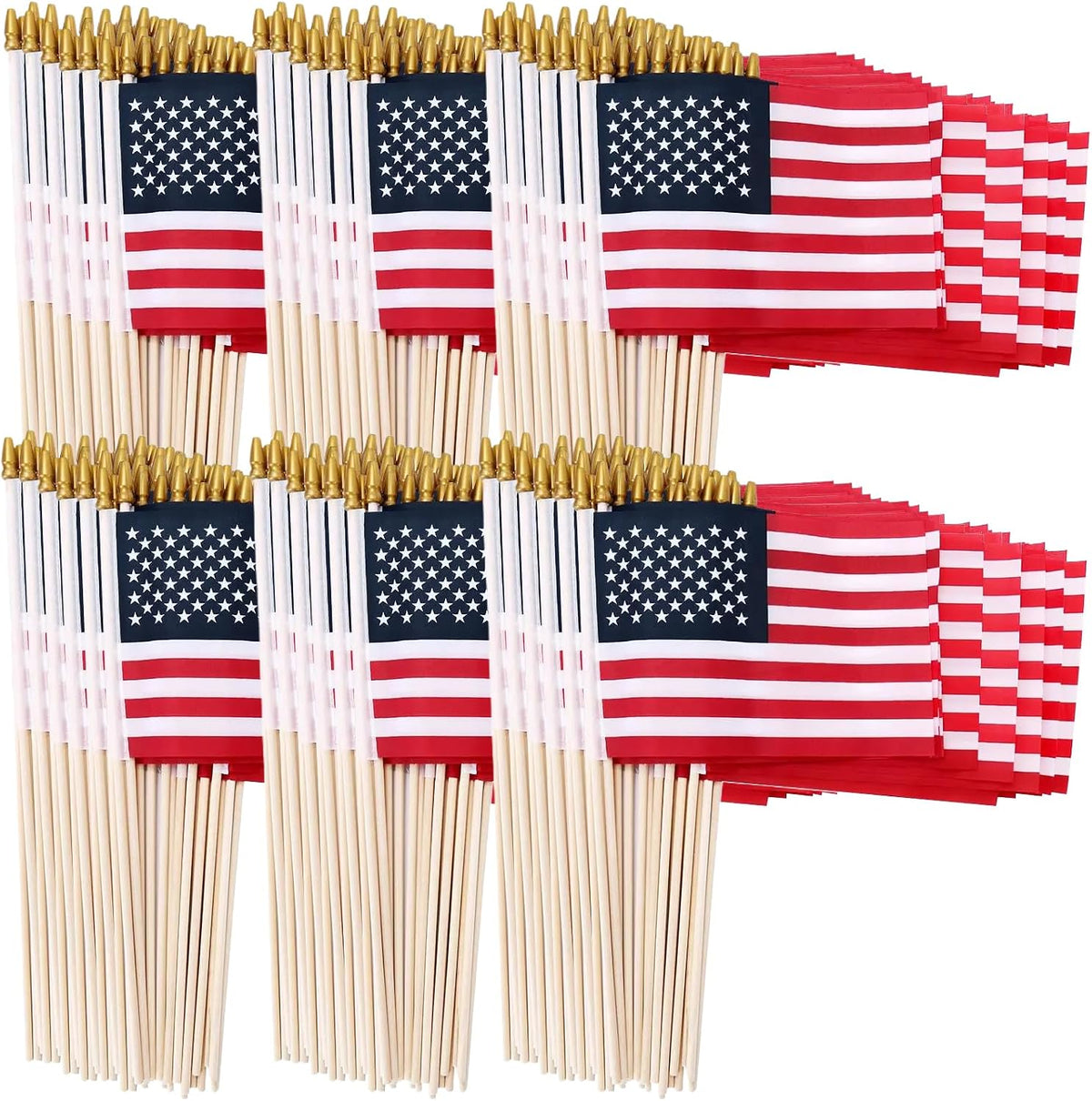 100 Pack Small American Flags on Stick, 4x6 Inch US HandHeld Stick Flags