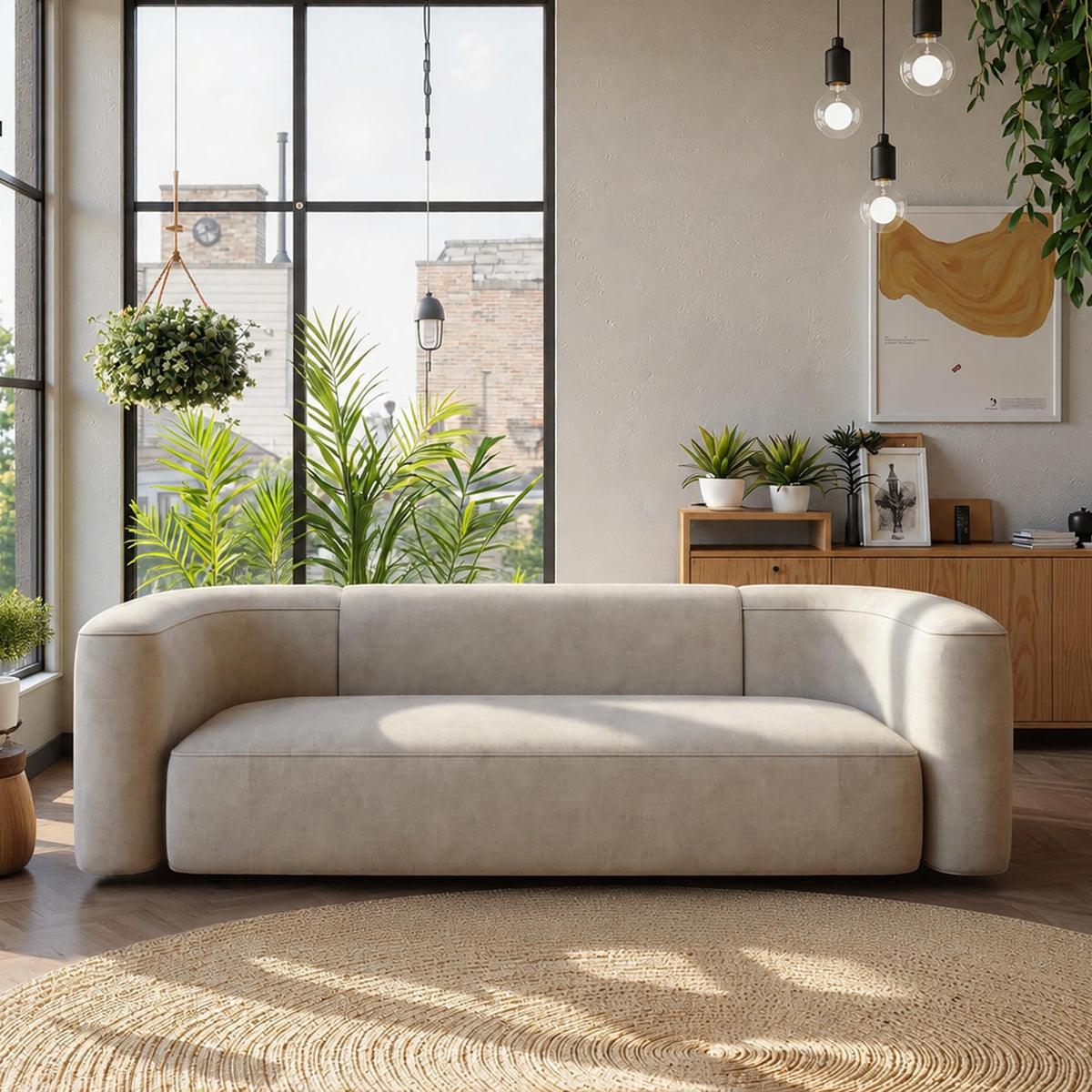 Acanva Mellow Modern Tight Curved Back Velvet Sofa