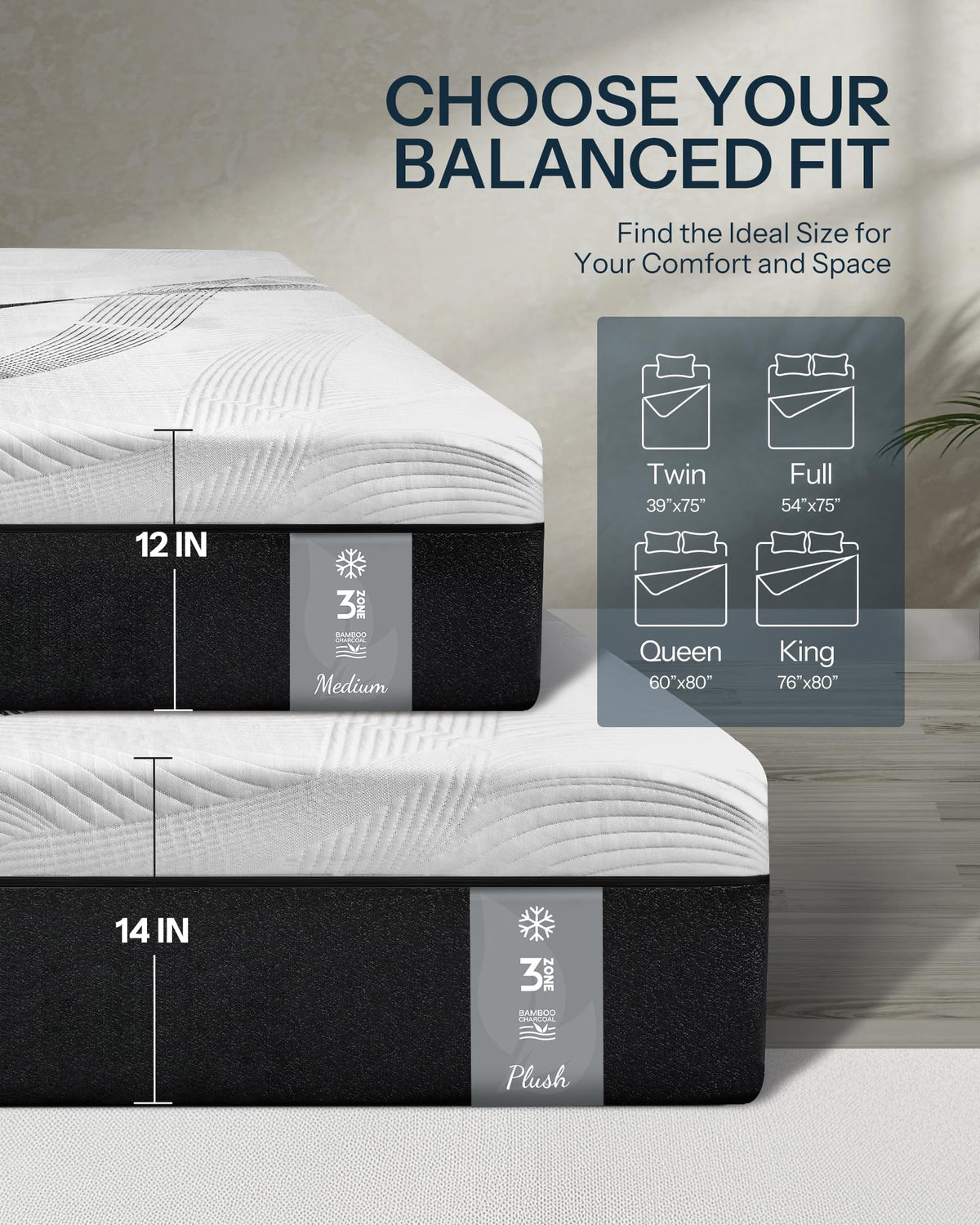 Life Balance Hybrid Mattress Made in USA, 3 Zoned Pocket Coils for Pressure Relief