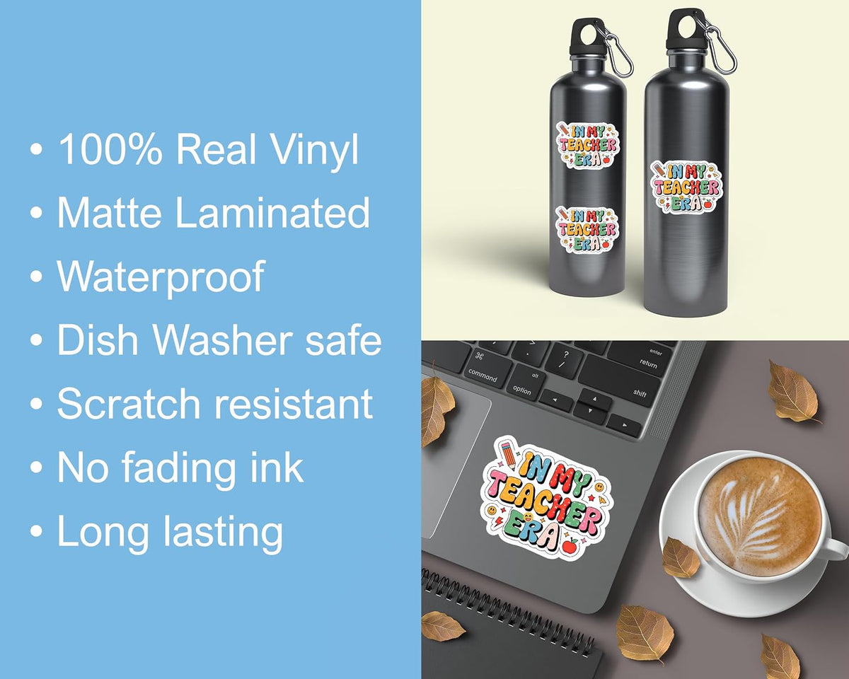3Pcs in My Teacher Era Sticker - School - Teacher Life - Cute Sticker for Water Bottle - Laptop - Tablet - Notebook - Mug - Phone