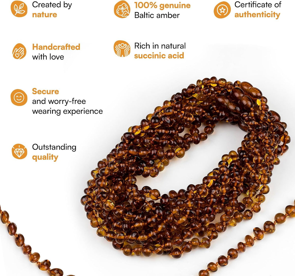 Amber Guru Baltic Amber Necklace (Authentic, Certified) - 12.5 inches - Unisex Jewelry - Polished Real Amber Beads - Proud to Deliver Genuine Baltic Sea Wonder - Handmade