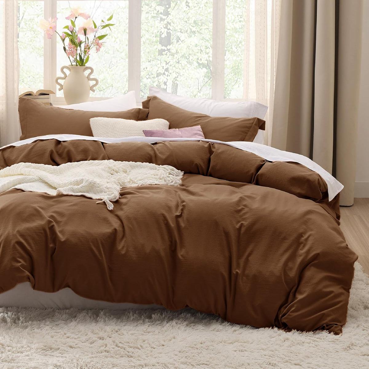 Bedsure Prewashed Duvet Cover Queen, Cotton-Like Soft Bedding Set, Navy