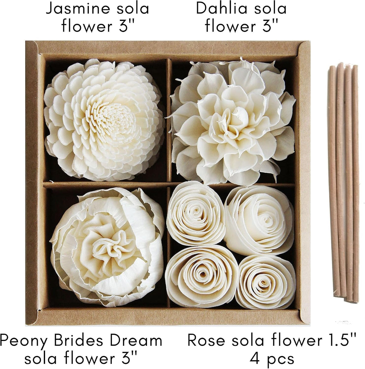 4 Mixed Sola Flower Eco-Friendly Fragrance Diffuser, Handmade Thai Wood Flowers for Home Scenting and Wellness Decor