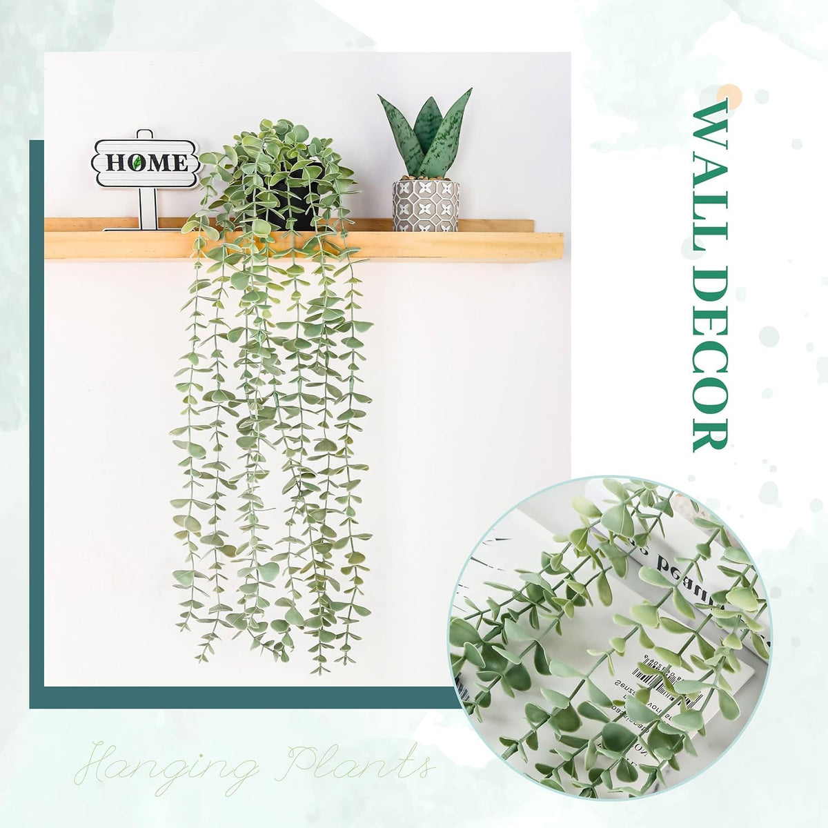 Der Rose 24" Fake Hanging Eucalyptus Plant for Bathroom Wall Art Decor