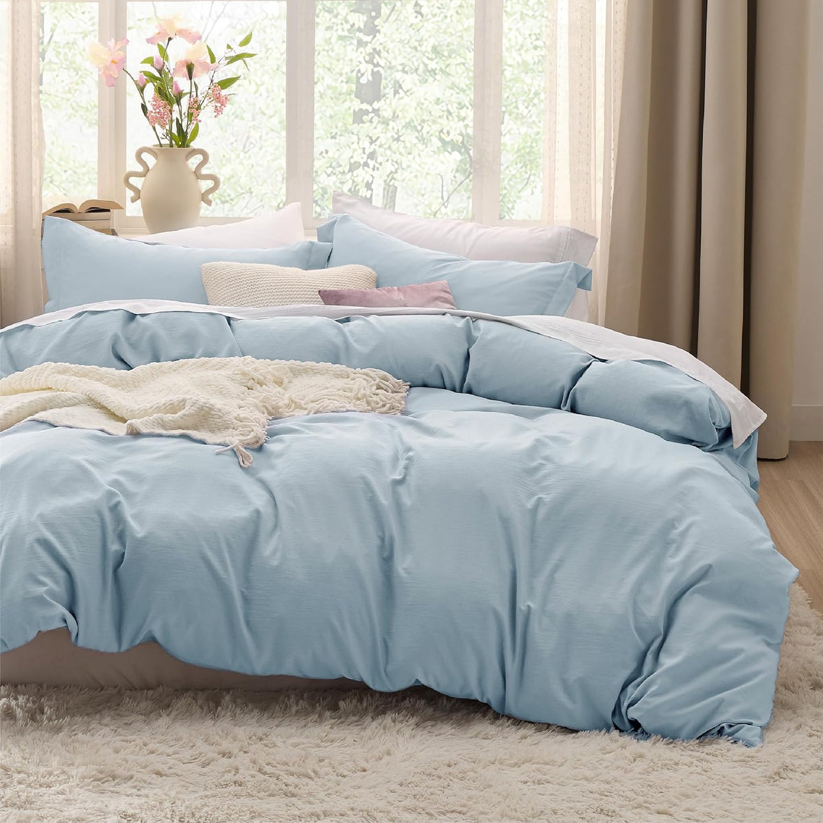 Bedsure Prewashed Duvet Cover Queen, Cotton-Like Soft Bedding Set, Navy