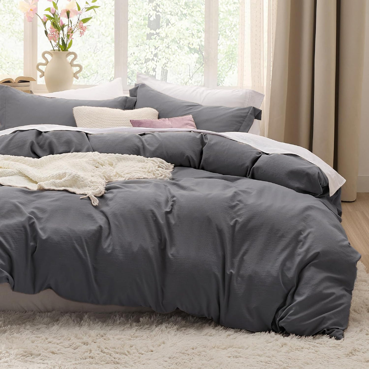 Bedsure Prewashed Duvet Cover Queen, Cotton-Like Soft Bedding Set, Navy