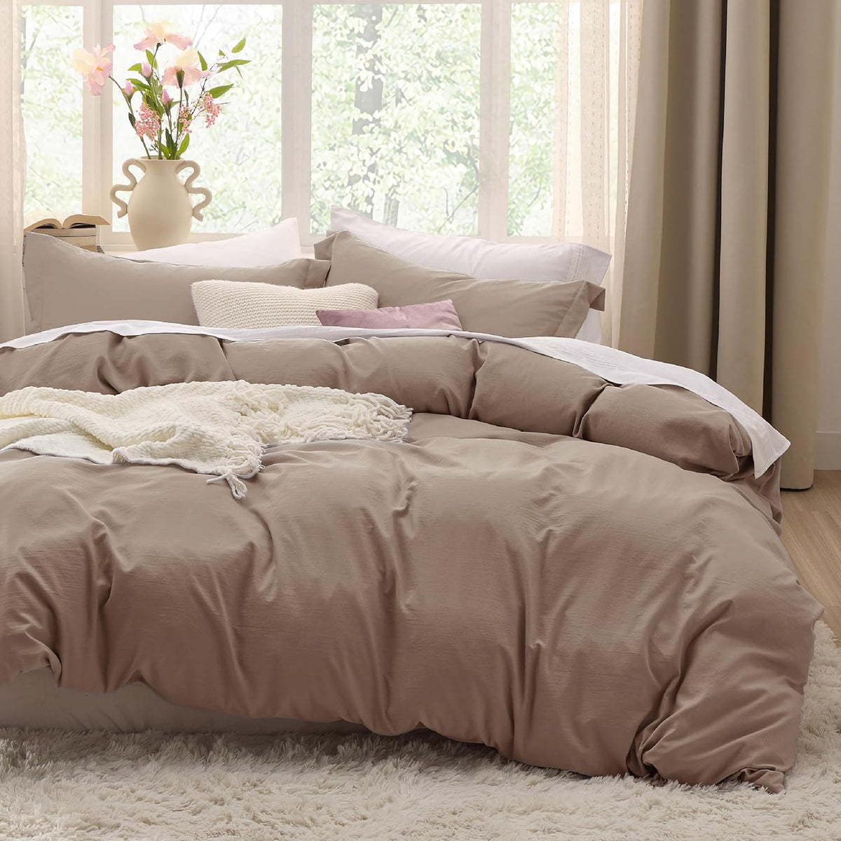 Bedsure Prewashed Duvet Cover Queen, Cotton-Like Soft Bedding Set, Navy