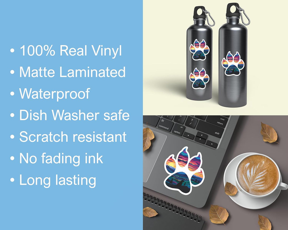 3Pcs Dog Paw Sticker - Dog Lover Sticker - Dog Mom Sticker - Sticker for Water Bottle - Laptop - Luggage - Notebook - Car - Computer
