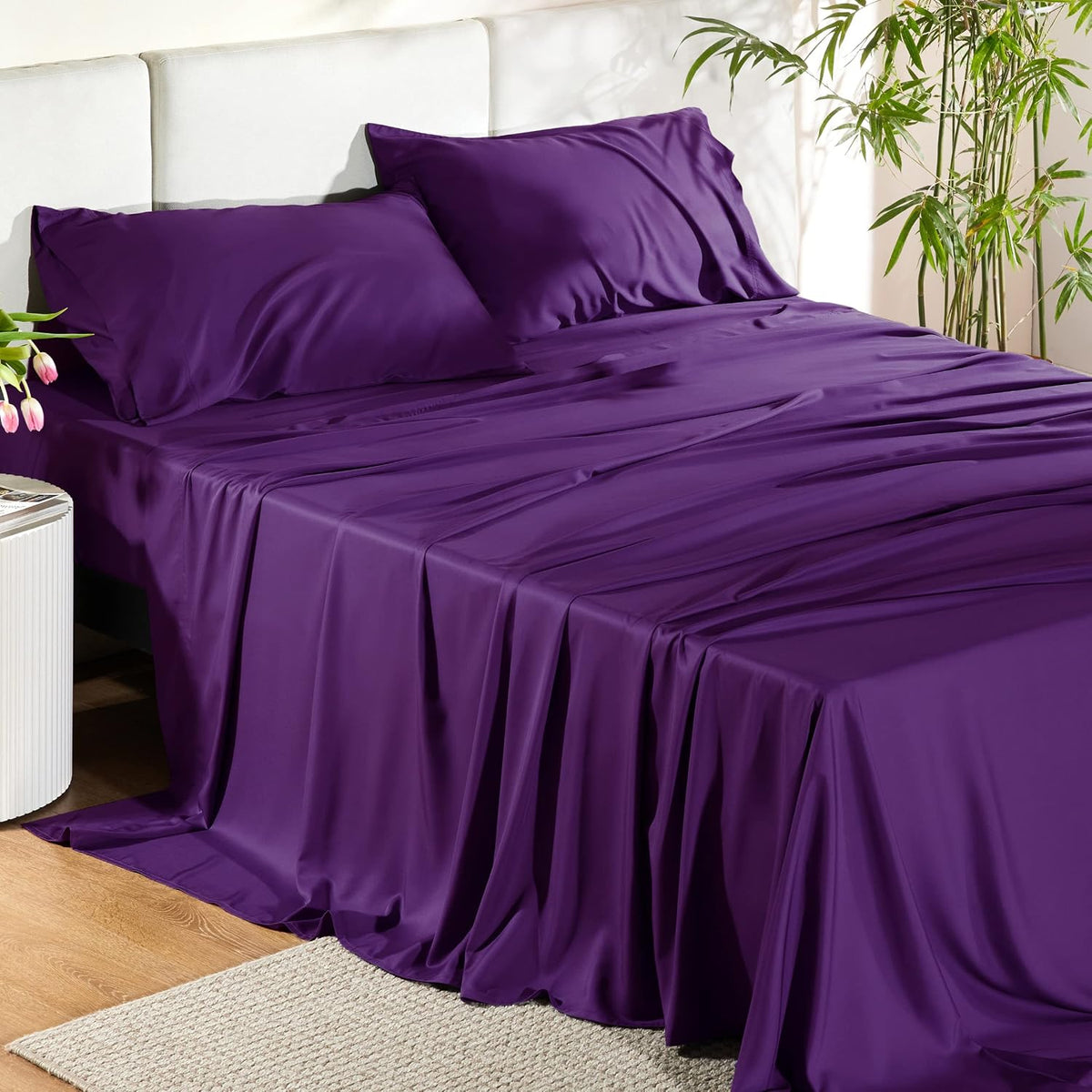 Bedsure PureWoven 100% Rayon Derived from Bamboo, King Size Sheets Set
