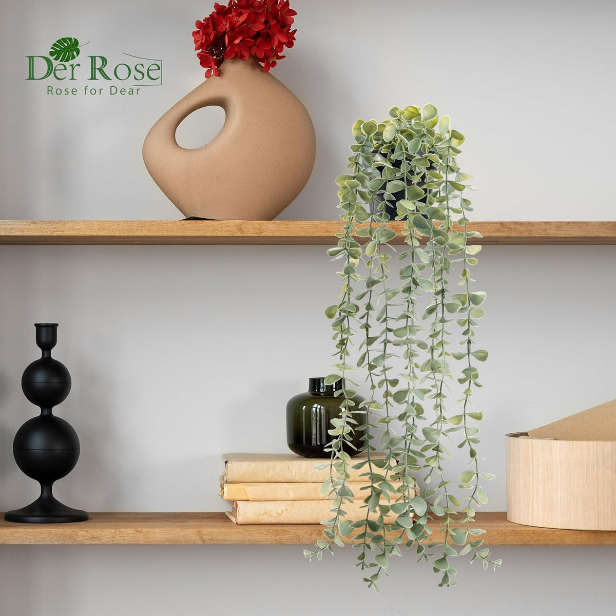 Der Rose 24" Fake Hanging Eucalyptus Plant for Bathroom Wall Art Decor