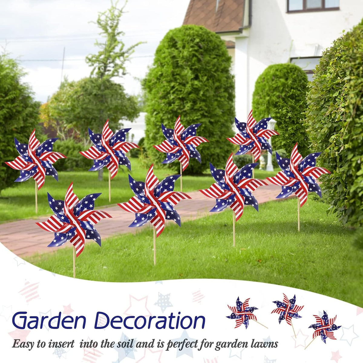 HOOSUN 12Pcs Patriotic Pinwheels for Yard and Garden American Flag Pinwheel