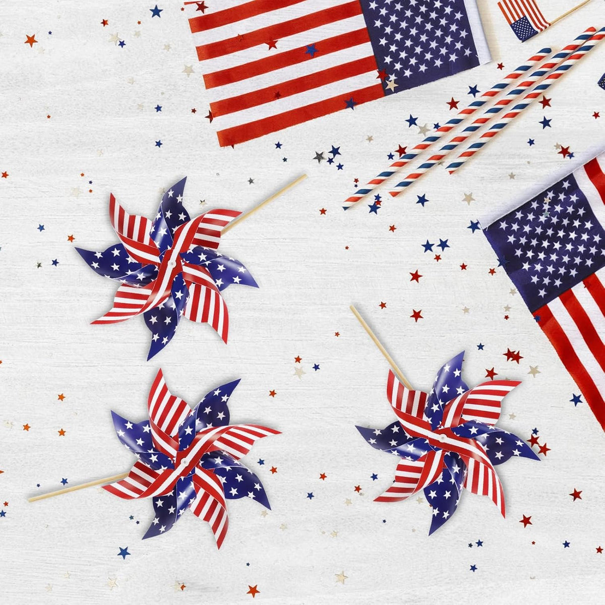 HOOSUN 12Pcs Patriotic Pinwheels for Yard and Garden American Flag Pinwheel