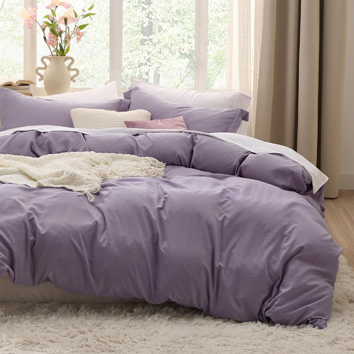 Bedsure Prewashed Duvet Cover Queen, Cotton-Like Soft Bedding Set, Navy