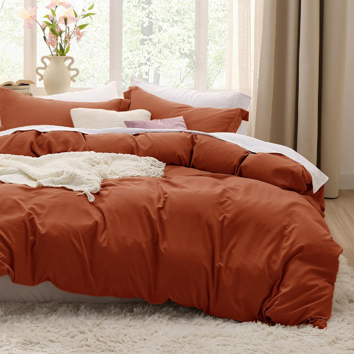Bedsure Prewashed Duvet Cover Queen, Cotton-Like Soft Bedding Set, Navy