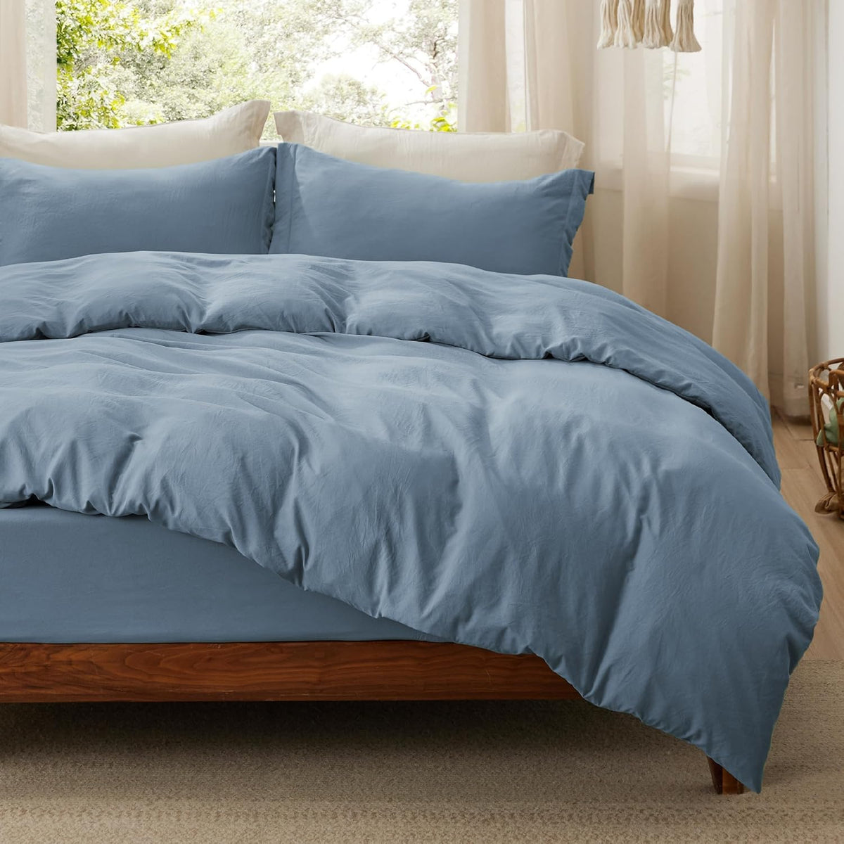 Bedsure Prewashed Duvet Cover Queen, Cotton-Like Soft Bedding Set, Navy