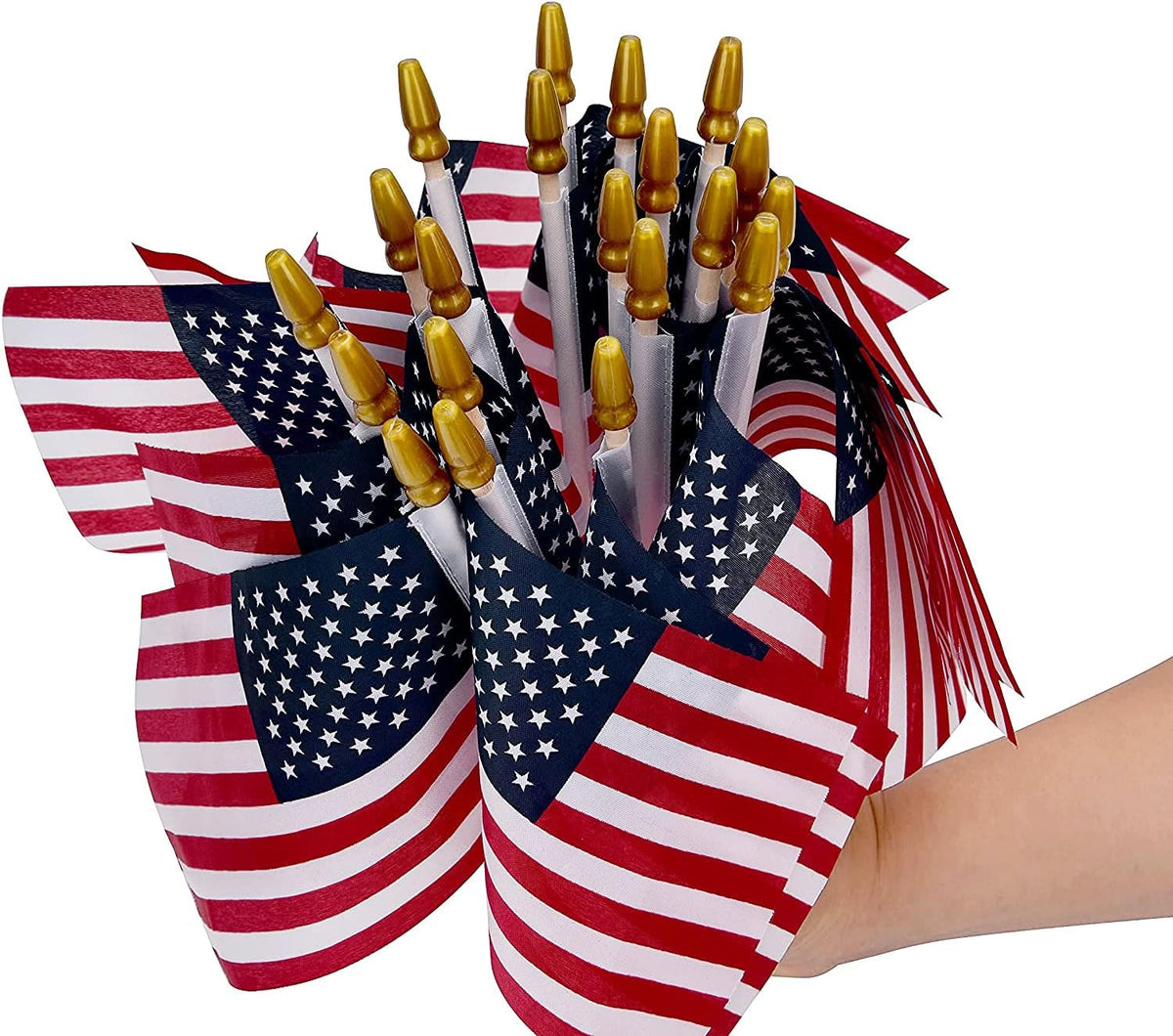 100 Pack Small American Flags on Stick, 4x6 Inch US HandHeld Stick Flags